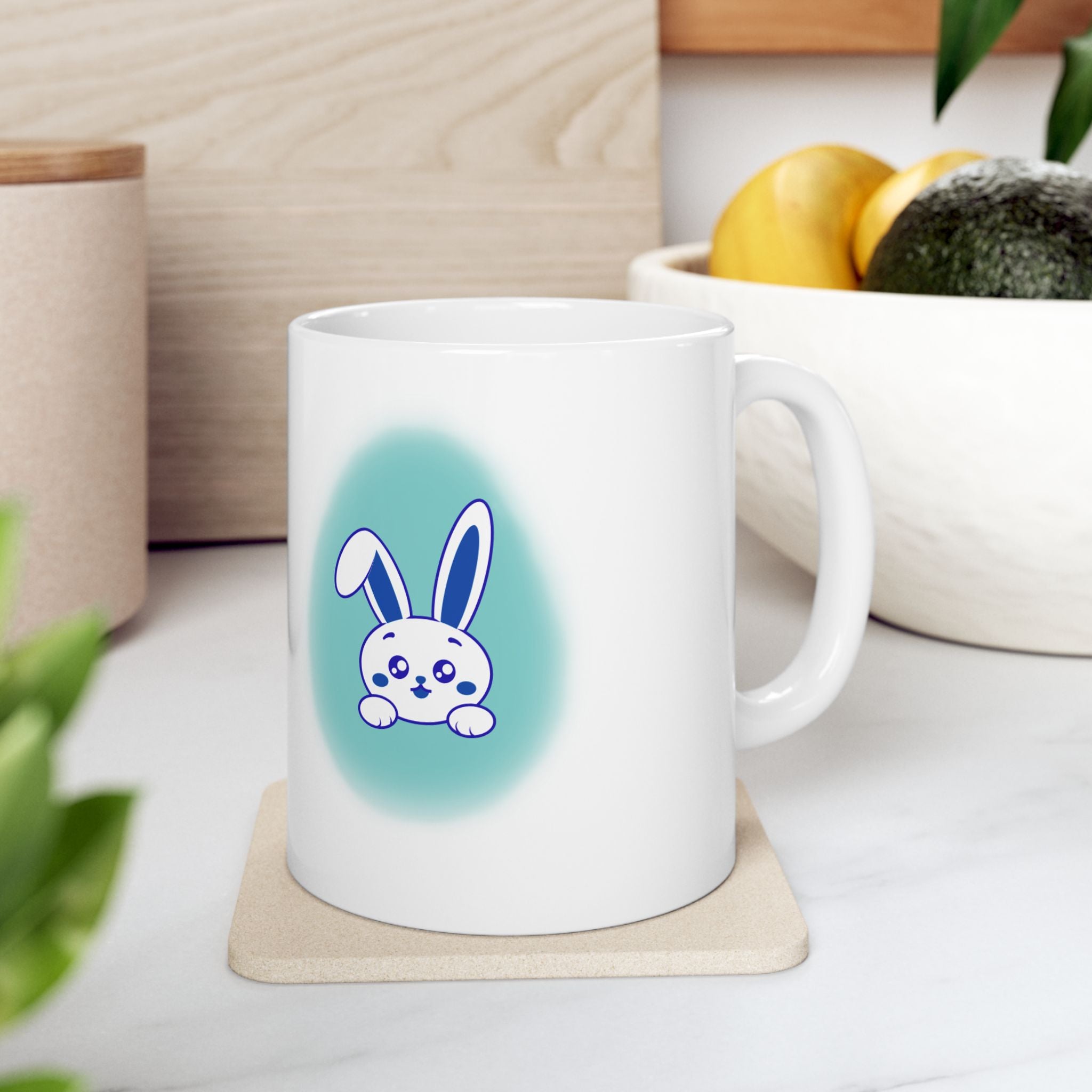 Happy Easter Blue Rabbit Mug | Cute Bunny Ceramic 11oz