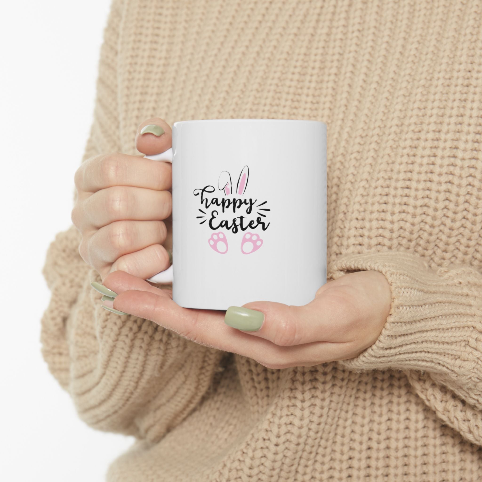 Happy Easter Pink Rabbit Mug | Cute Bunny Ceramic 11oz