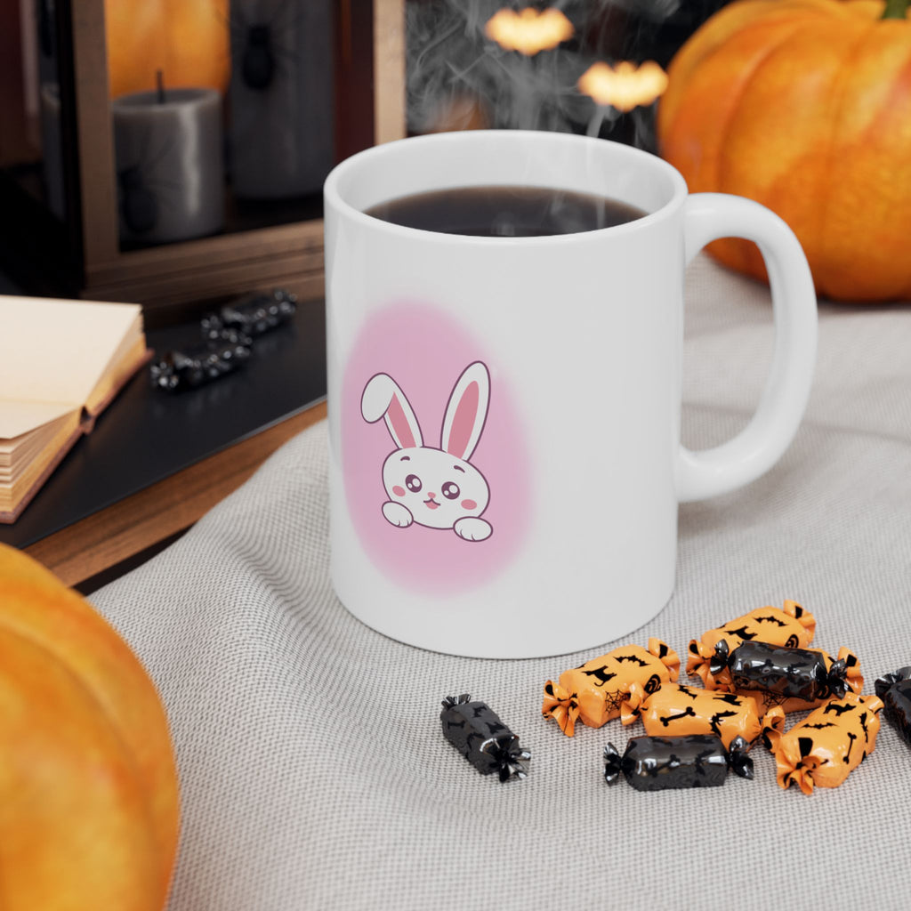 Happy Easter Pink Rabbit Mug | Cute Bunny Ceramic 11oz